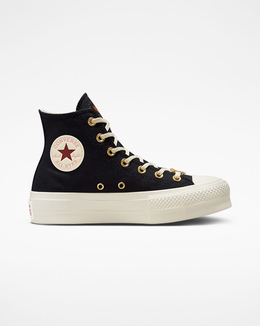 Sapatos Plataforma Converse Chuck Taylor All Star Lift Hearts Cano Alto Feminino Pretas Vermelhas Escuro | PT C01730T